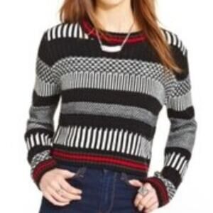 Lulumari Black White Knit Striped Cropped Sweater Top Women’s Medium Y2K Retro